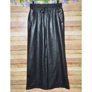 Open Edit Ladies Black Faux Leather Pull On Wide Leg Gaucho Pants Size M Pockets